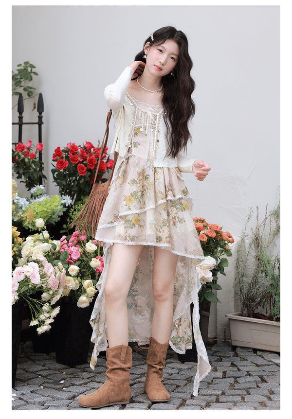 花柄シフォンワンピースセットアップ｜前開きシャツ＋キャミソールドレス【2025年夏新作】